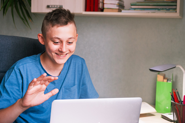 teen male on zoom call